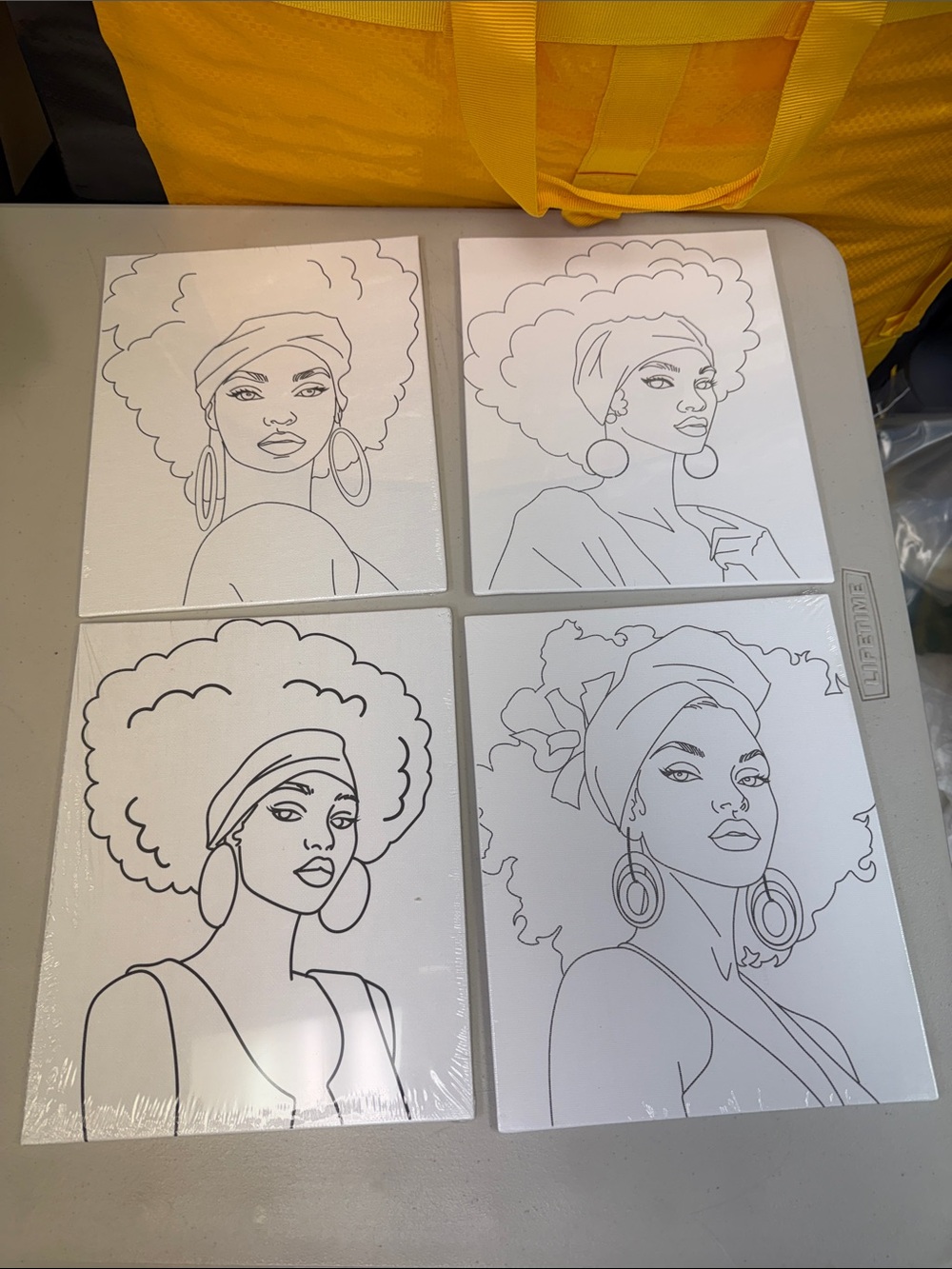 Set of 4 Black & White African American Ladies Art Canvases ready to paint color